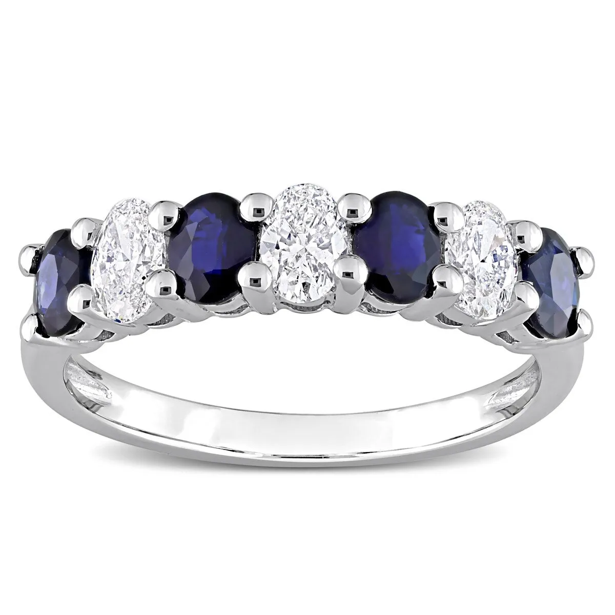Miadora Oval Sapphire and 1/2ct TDW Diamond Semi-Eternity Anniversary Band in 14k White Gold sold by Zulily product image thumbnail 3
