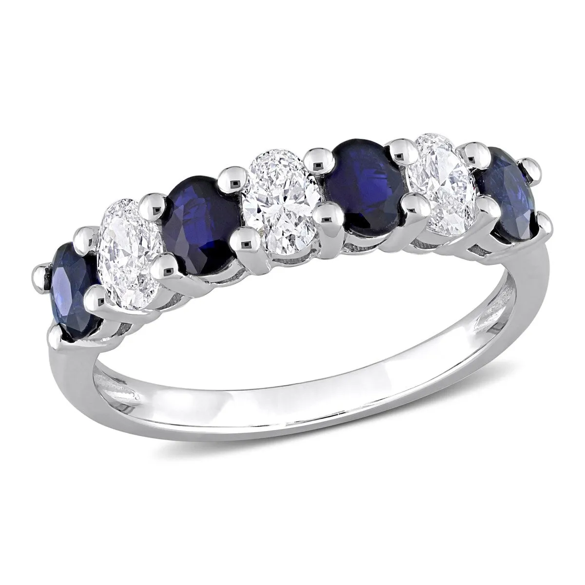 Miadora Oval Sapphire and 1/2ct TDW Diamond Semi-Eternity Anniversary Band in 14k White Gold sold by Zulily product image thumbnail 2
