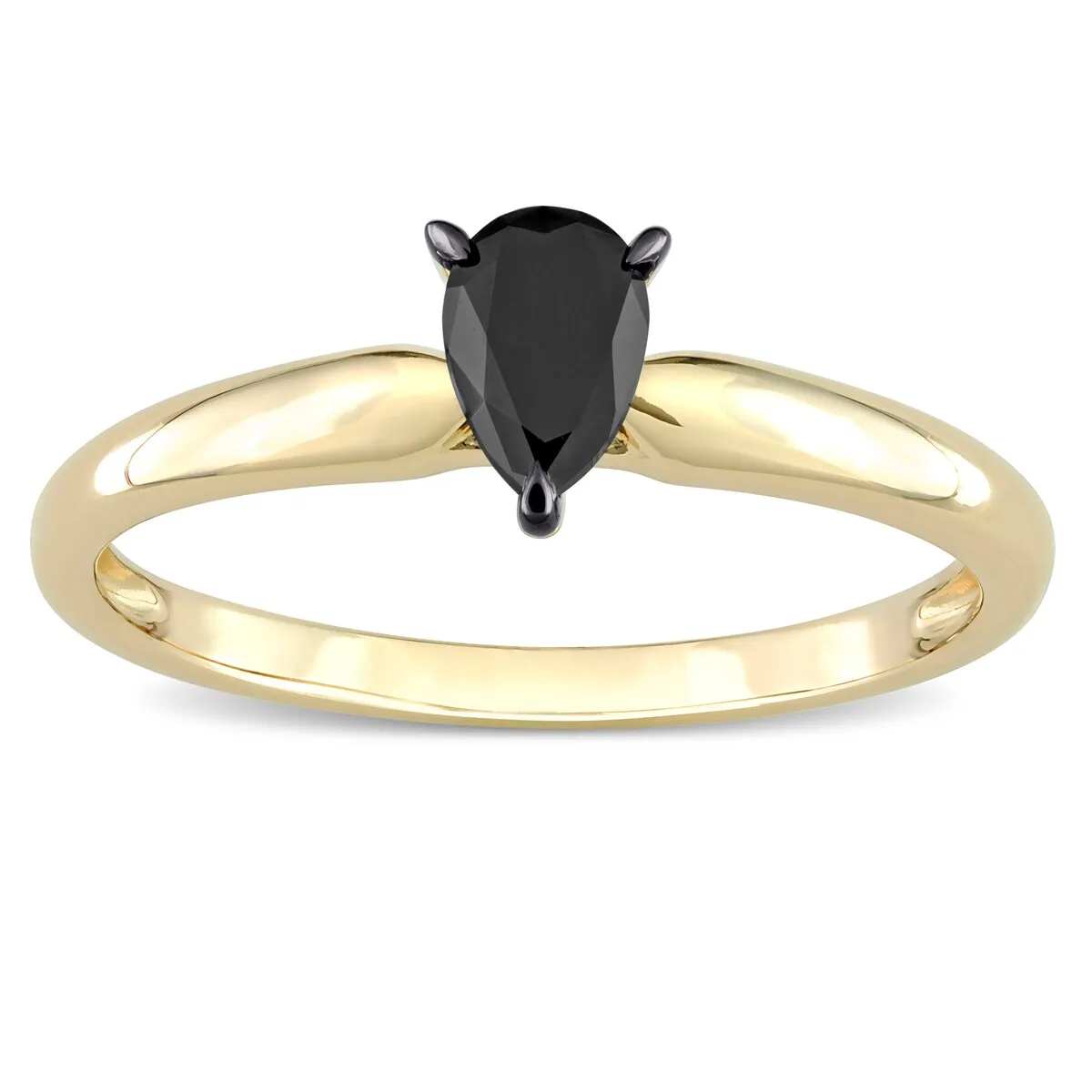 Miadora 1/2ct TDW Pear-cut Black Diamond Solitaire Engagement Ring in 14k Yellow Gold sold by Zulily product image thumbnail 3