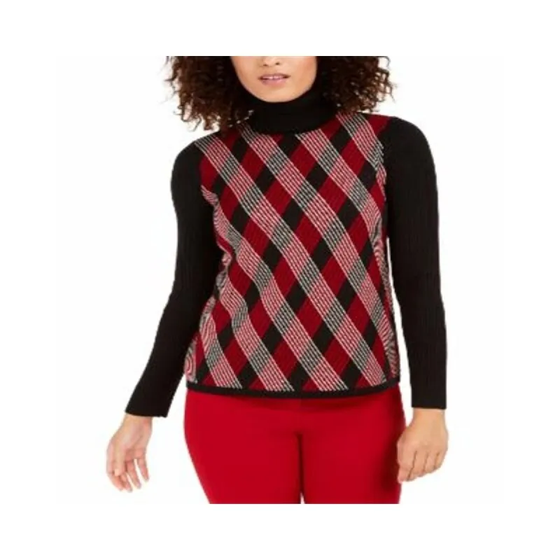 Anne Klein Women's Plaid Turtleneck Top Black sold by Zulily