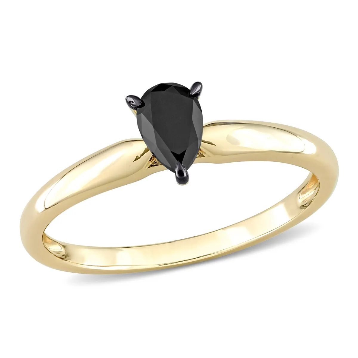 Miadora 1/2ct TDW Pear-cut Black Diamond Solitaire Engagement Ring in 14k Yellow Gold sold by Zulily product image thumbnail 2
