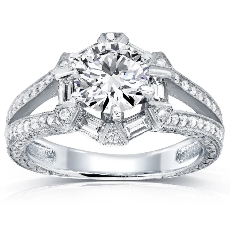 Annello by Kobelli 14k White Gold 1 1/2ct TDW Diamond Art Deco Open Shank Engagement Ring sold by Zulily