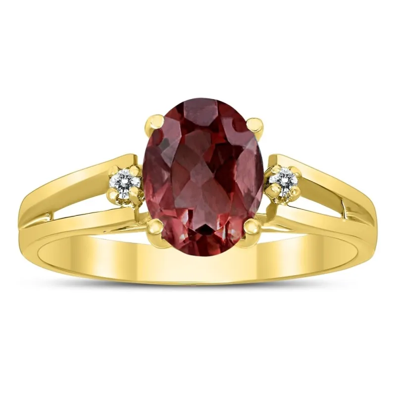 8X6MM Garnet and Diamond Open Three Stone Ring in 10K Yellow Gold sold by Zulily