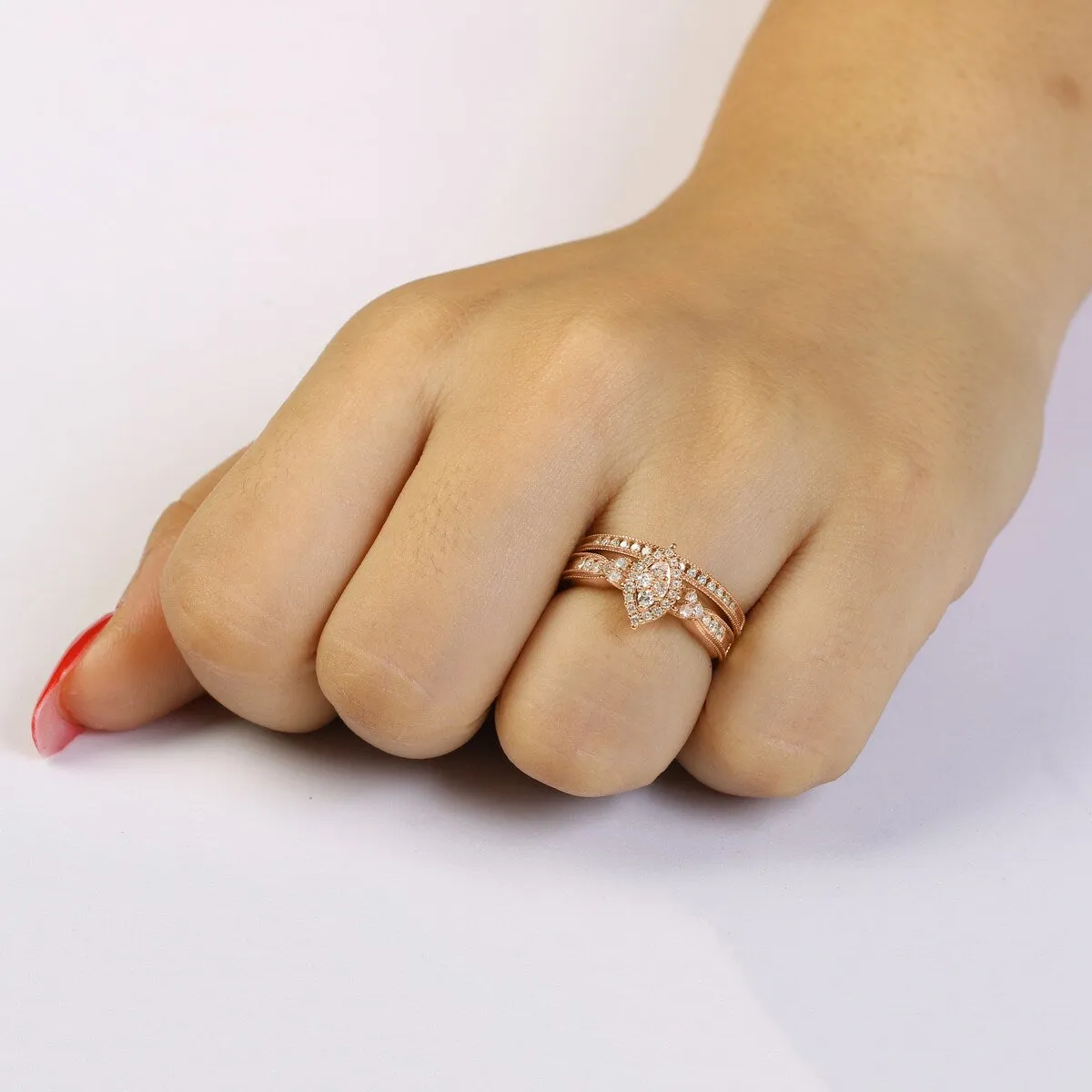 De Couer IGI Certified 10k Rose Gold 1/2ct TDW Diamond Marquise-Framed Halo Engagement Ring Set sold by Zulily product image thumbnail 2