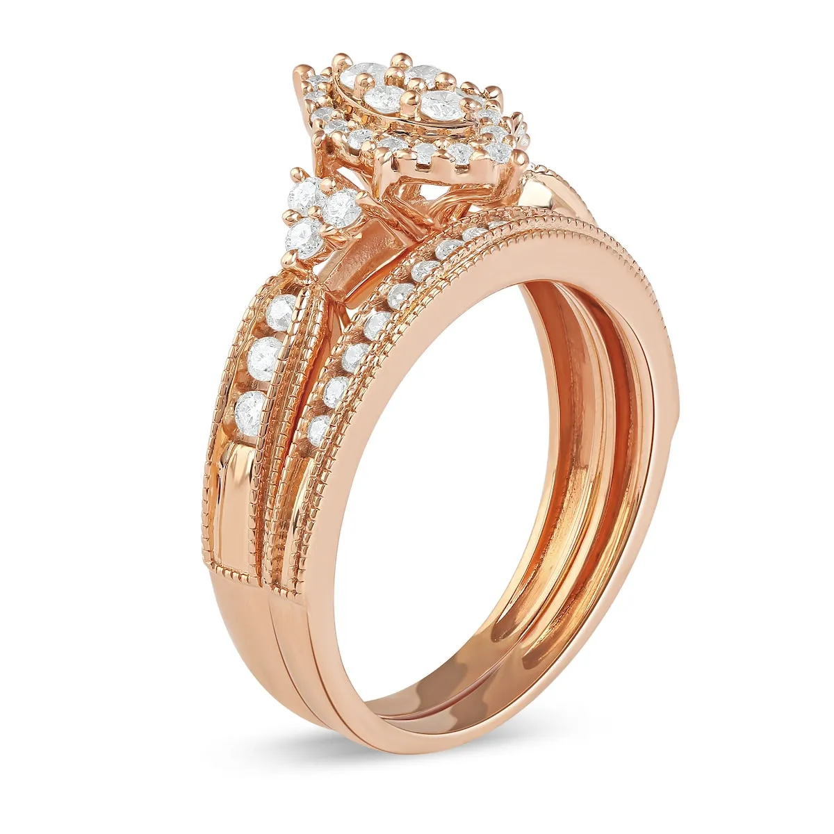 De Couer IGI Certified 10k Rose Gold 1/2ct TDW Diamond Marquise-Framed Halo Engagement Ring Set sold by Zulily product image thumbnail 4