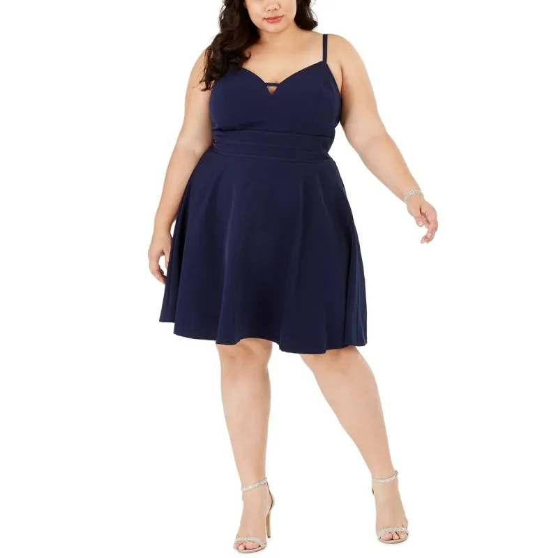 City Studios Women's Spaghetti Strap V Neck Knee Length Fit Flare Party Dress Blue Size 14W sold by Zulily