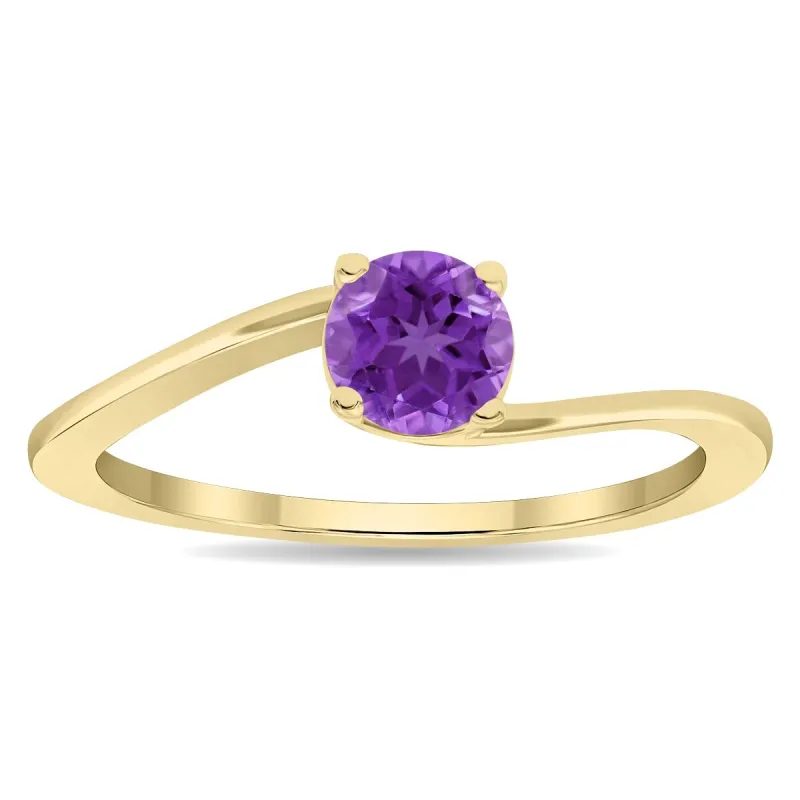 Women's Round Shaped Solitaire Amethyst Wave Ring in 10K Yellow Gold sold by Zulily