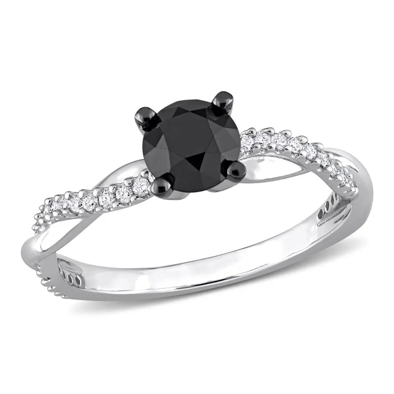 Miadora 1 1/6ct TDW Black & White Diamond Crossover Engagement Ring in 14k White Gold sold by Zulily