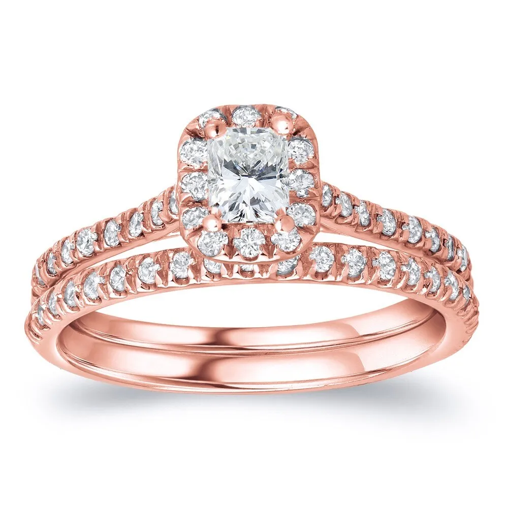 Auriya 14k Rose Gold 1ctw Radiant-cut Halo Diamond Engagement Ring Set sold by Zulily