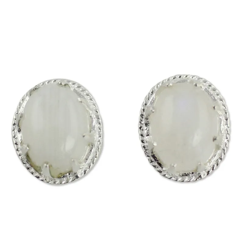 Novica Handmade Morning Frost Rainbow Moonstone Stud Earrings sold by Zulily