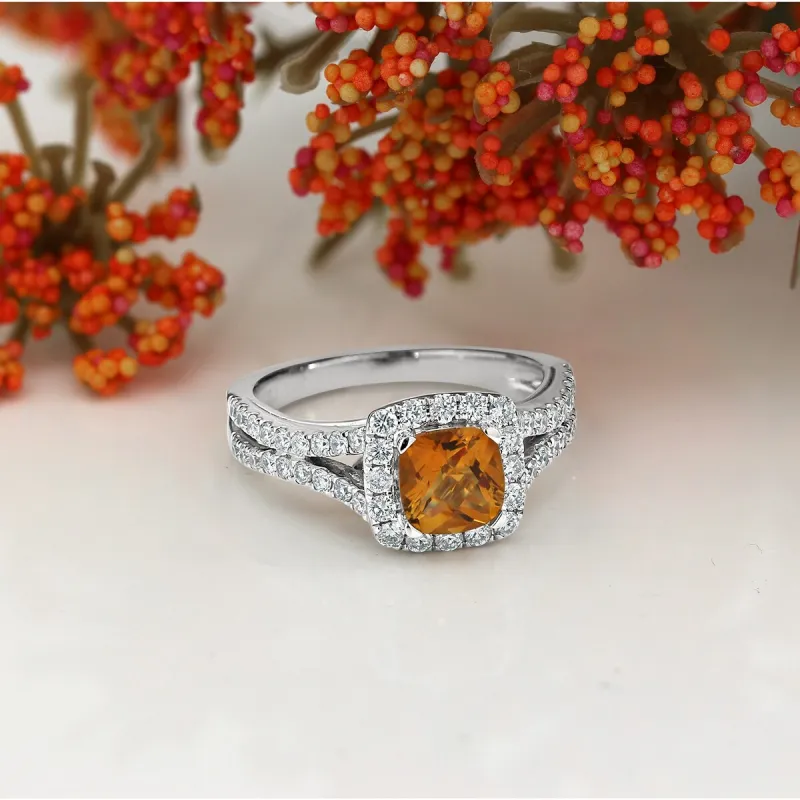 Auriya 9/10ct Cushion-cut Citrine Halo Diamond Engagement Ring 5/8ctw 14k Gold sold by Zulily