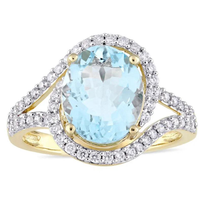Miadora Signature Collection 14k Yellow Gold Aquamarine and 1/2ct TDW Diamond Crossover Halo Split S - Blue made by Zulily