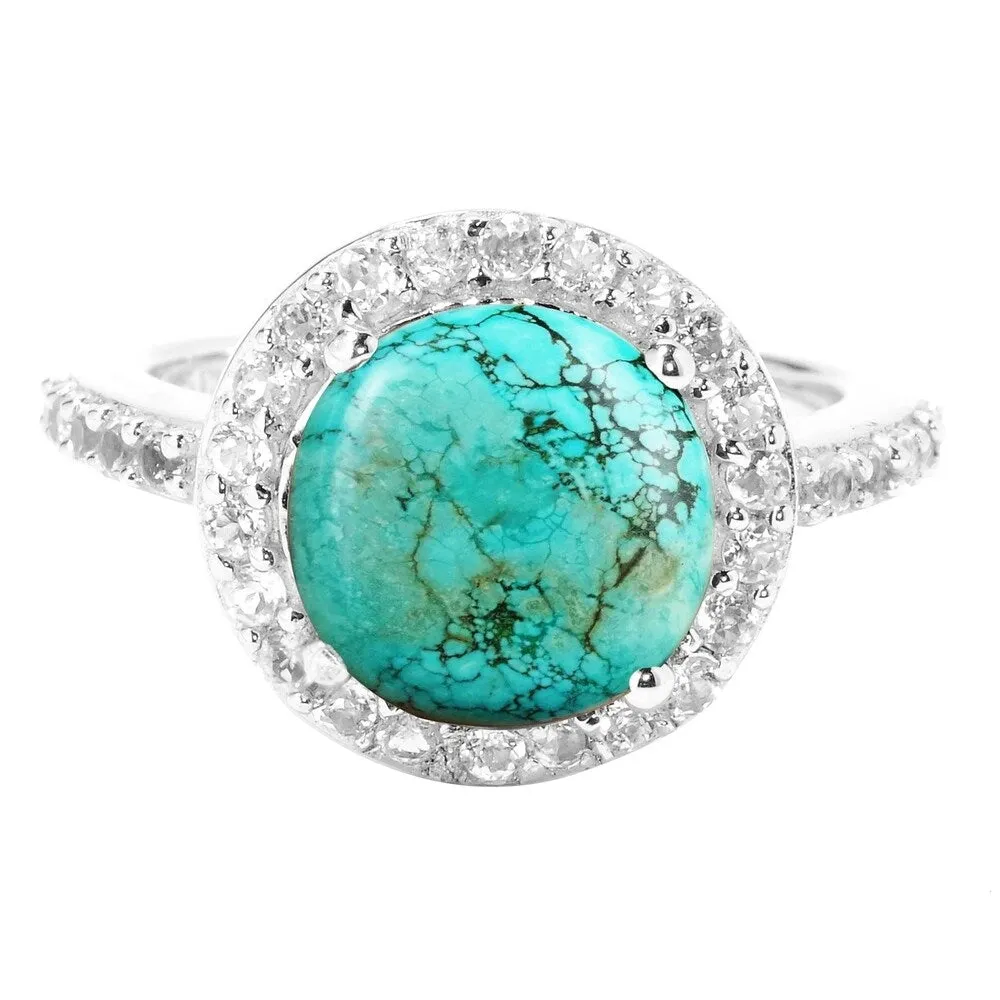 Sterling Silver with Turquoise and White Topaz Halo Ring sold by Zulily product image thumbnail 3