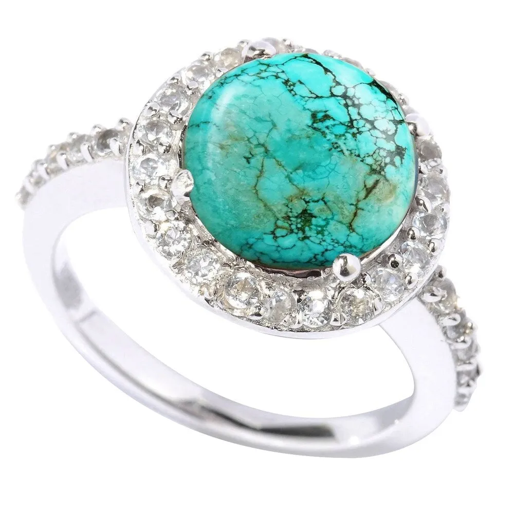 Sterling Silver with Turquoise and White Topaz Halo Ring sold by Zulily