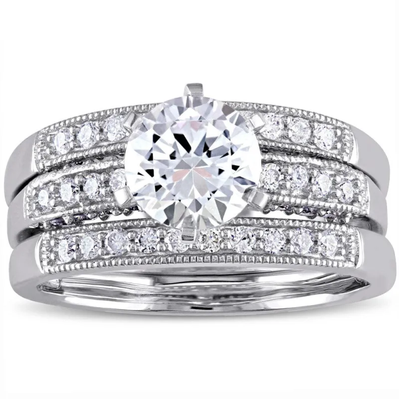 Miadora Signature Collection 10k White Gold Created White Sapphire and 2/5ct TDW Diamond Bridal Ring Set (G-H, I2-I3) sold by Zulily