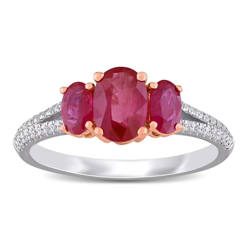 Miadora 14k White and Rose Gold Ruby and 1/6ct TDW Diamond 3-Stone Engagement Ring sold by Zulily