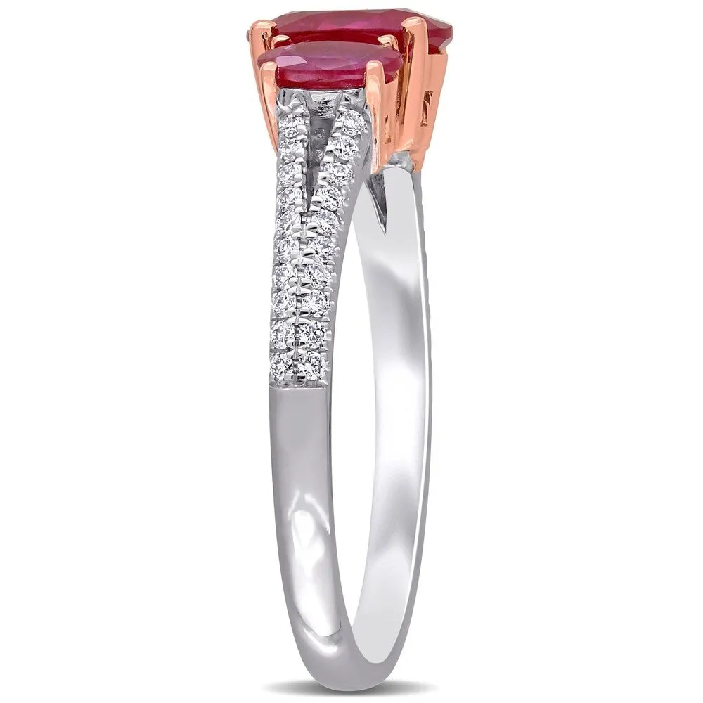 Miadora 14k White and Rose Gold Ruby and 1/6ct TDW Diamond 3-Stone Engagement Ring sold by Zulily product image thumbnail 2