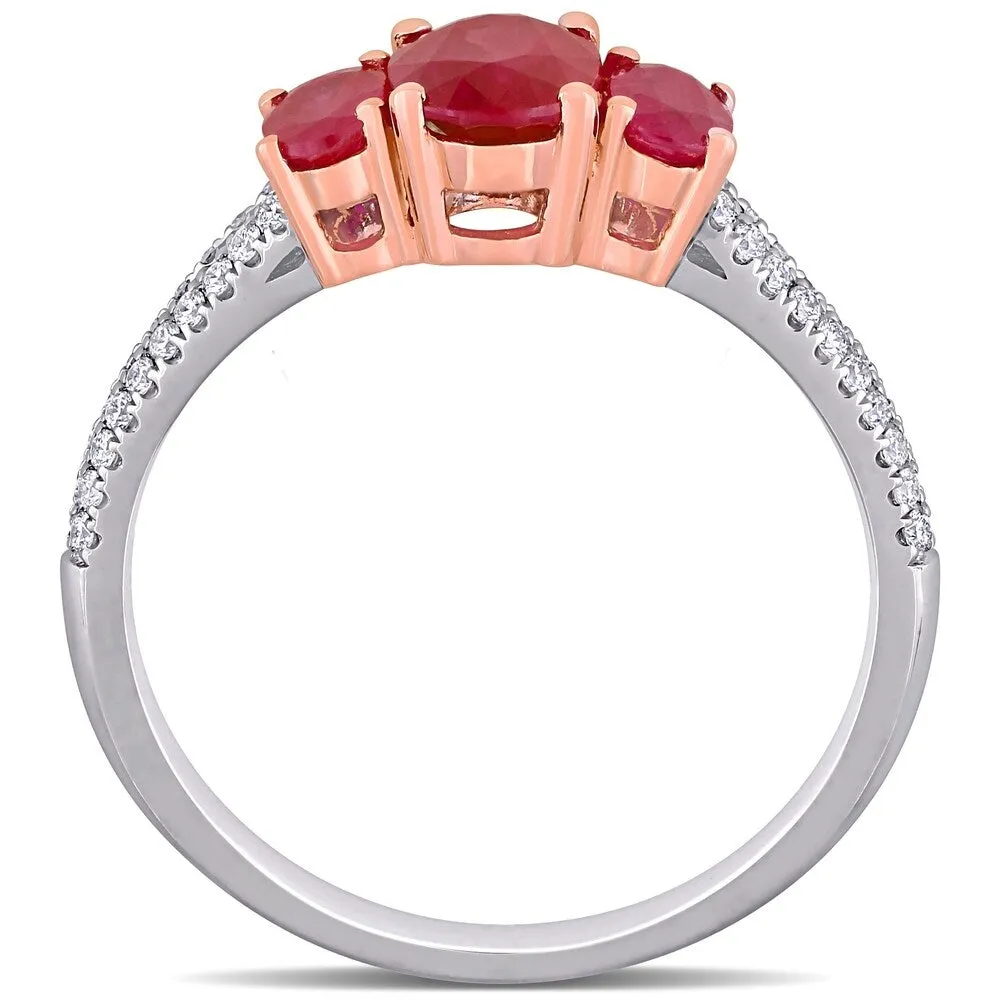 Miadora 14k White and Rose Gold Ruby and 1/6ct TDW Diamond 3-Stone Engagement Ring sold by Zulily product image thumbnail 3