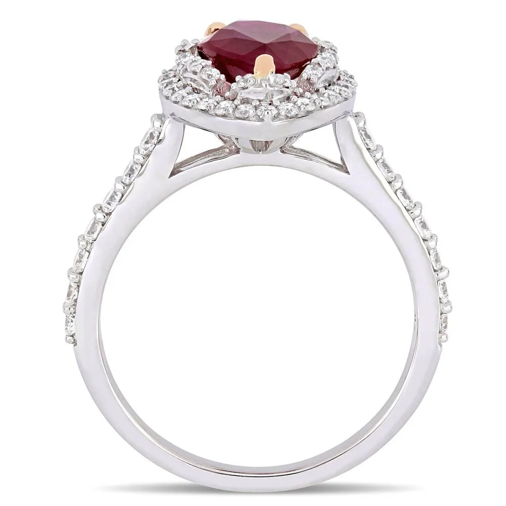 Miadora 14k 2-Tone White and Rose Gold Pear-cut Ruby & 3/4ct TDW Diamond Double Teardrop Halo Engagement Ring sold by Zulily product image thumbnail 3