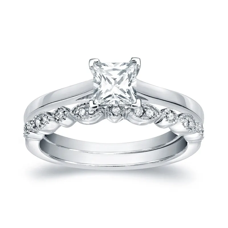 Auriya 14k Gold 2/3ctw Vintage Princess-cut Solitaire Diamond Engagement Ring Set sold by Zulily