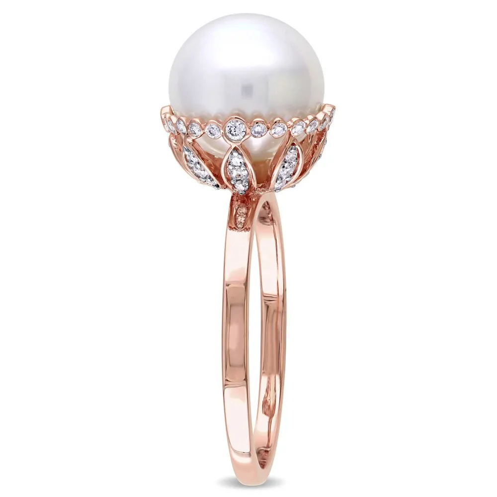 Miadora 14k Rose Gold White Cultured Freshwater Pearl and 1/4ct TDW Diamond Halo Ring (9.5-10 mm) (G sold by Zulily product image thumbnail 4