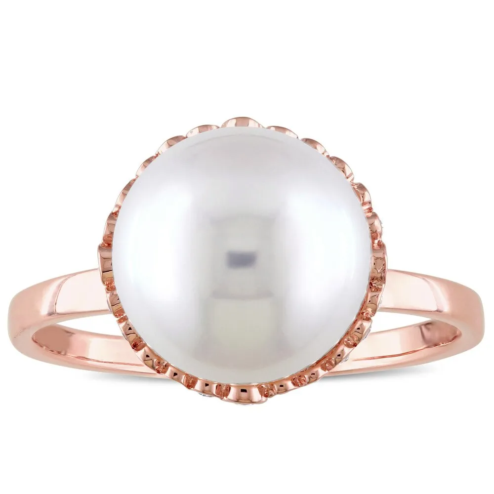 Miadora 14k Rose Gold White Cultured Freshwater Pearl and 1/4ct TDW Diamond Halo Ring (9.5-10 mm) (G sold by Zulily product image thumbnail 2