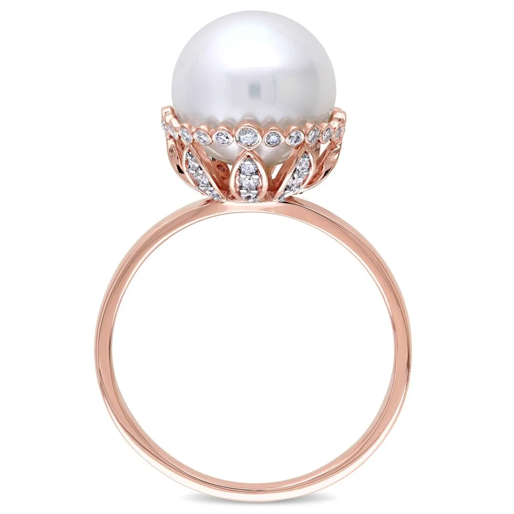 Miadora 14k Rose Gold White Cultured Freshwater Pearl and 1/4ct TDW Diamond Halo Ring (9.5-10 mm) (G sold by Zulily product image thumbnail 3