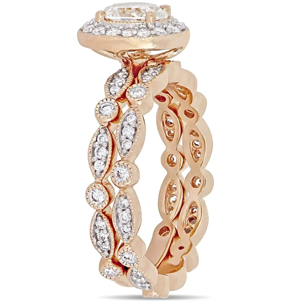 Miadora 14k Rose Gold 1ct TDW Diamond Halo Infinity Vintage Bridal Ring Set sold by Zulily product image thumbnail 2
