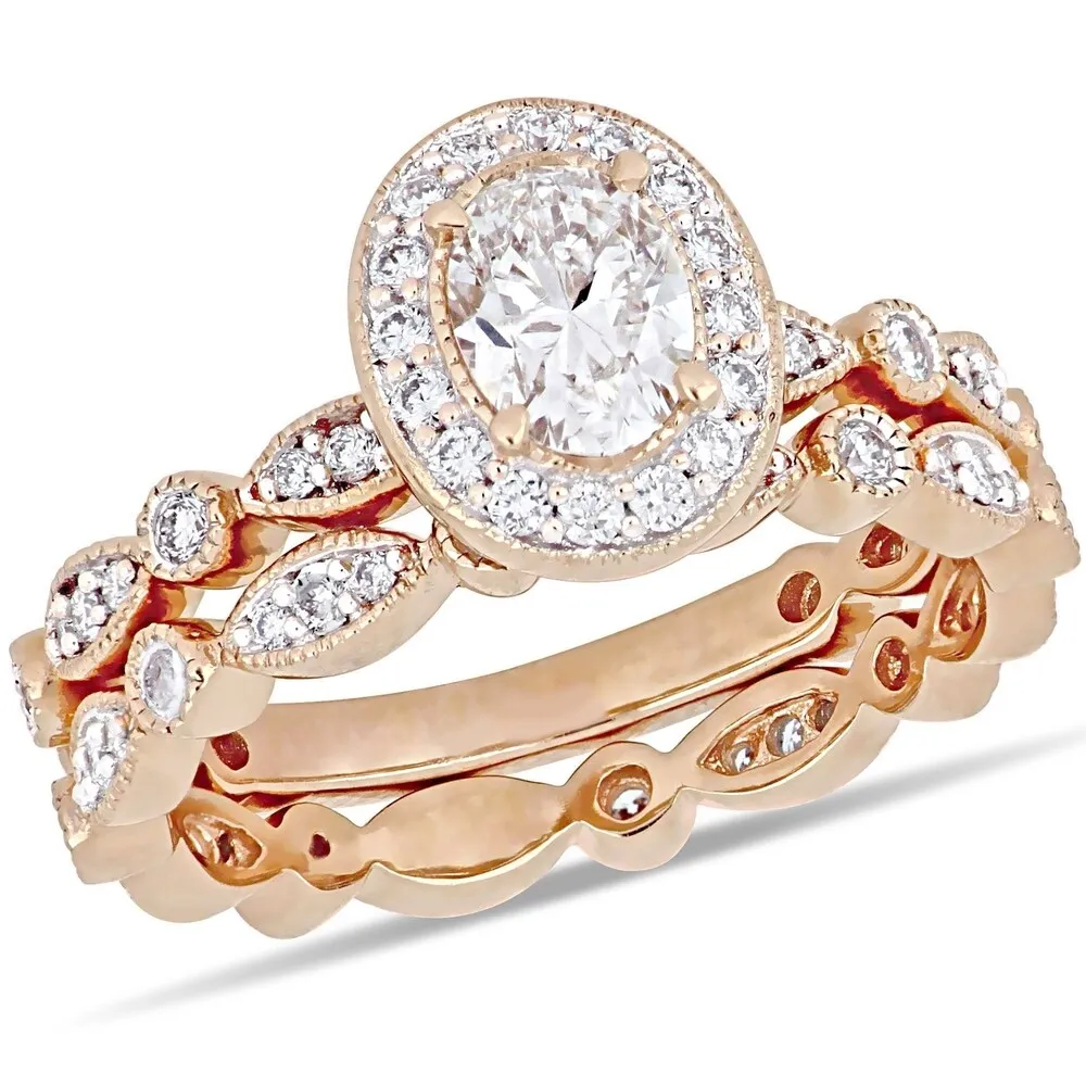 Miadora 14k Rose Gold 1ct TDW Diamond Halo Infinity Vintage Bridal Ring Set sold by Zulily