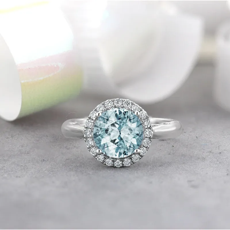 Auriya 1 1/2ct Round Aquamarine and Halo Diamond Engagement Ring 1/4ctw 14k Gold sold by Zulily