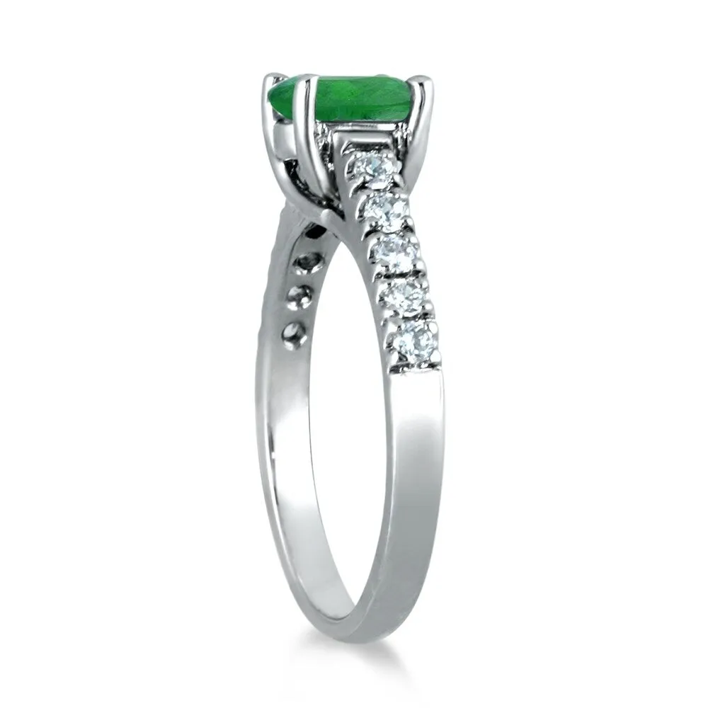 1 Carat Oval Emerald and Diamond Ring in 14K White Gold sold by Zulily product image thumbnail 2