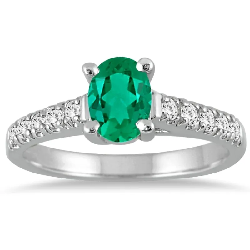 1 Carat Oval Emerald and Diamond Ring in 14K White Gold sold by Zulily