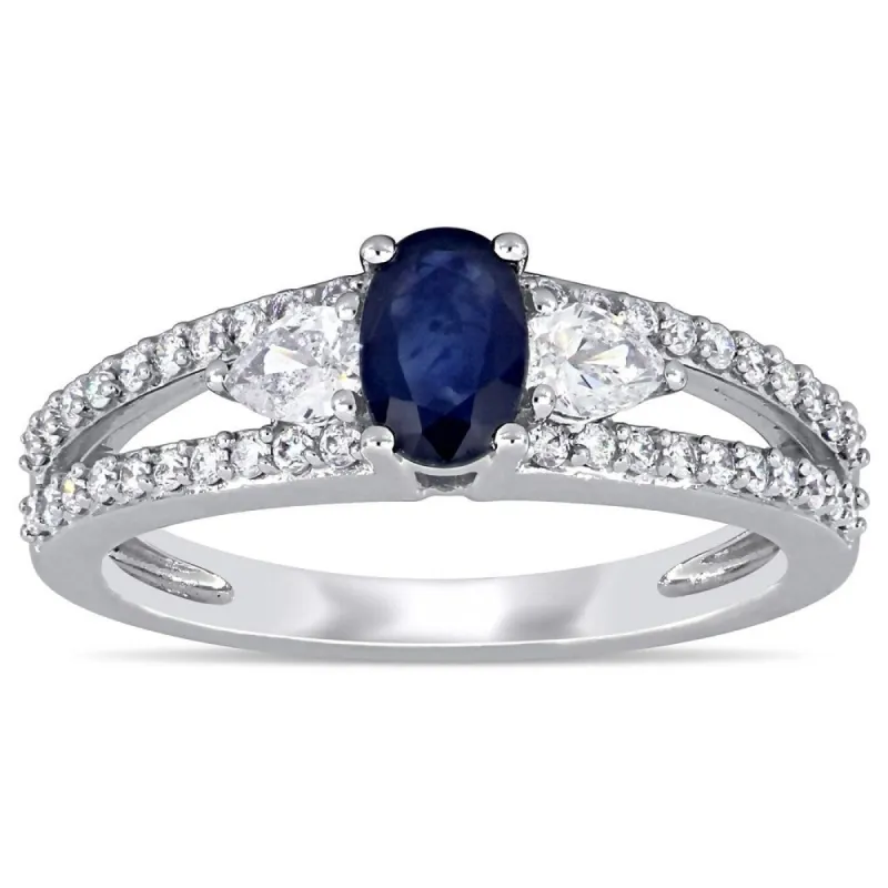 Miadora 14k White Gold Blue Sapphire and 1/2ct TDW Split Shank Engagement Ring sold by Zulily