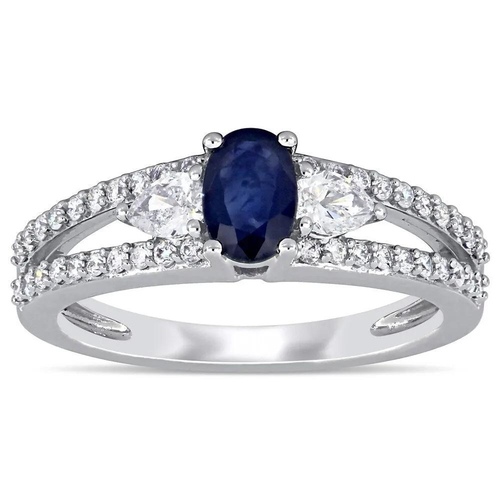 Miadora 14k White Gold Blue Sapphire and 1/2ct TDW Split Shank Engagement Ring sold by Zulily