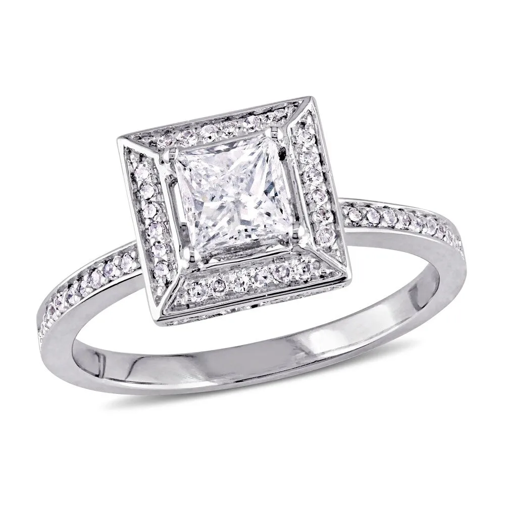 Miadora Signature 14k White Gold 3/4ct TDW Princess and Round Diamond Double Square Halo Engagement Ring sold by Zulily product image thumbnail 2