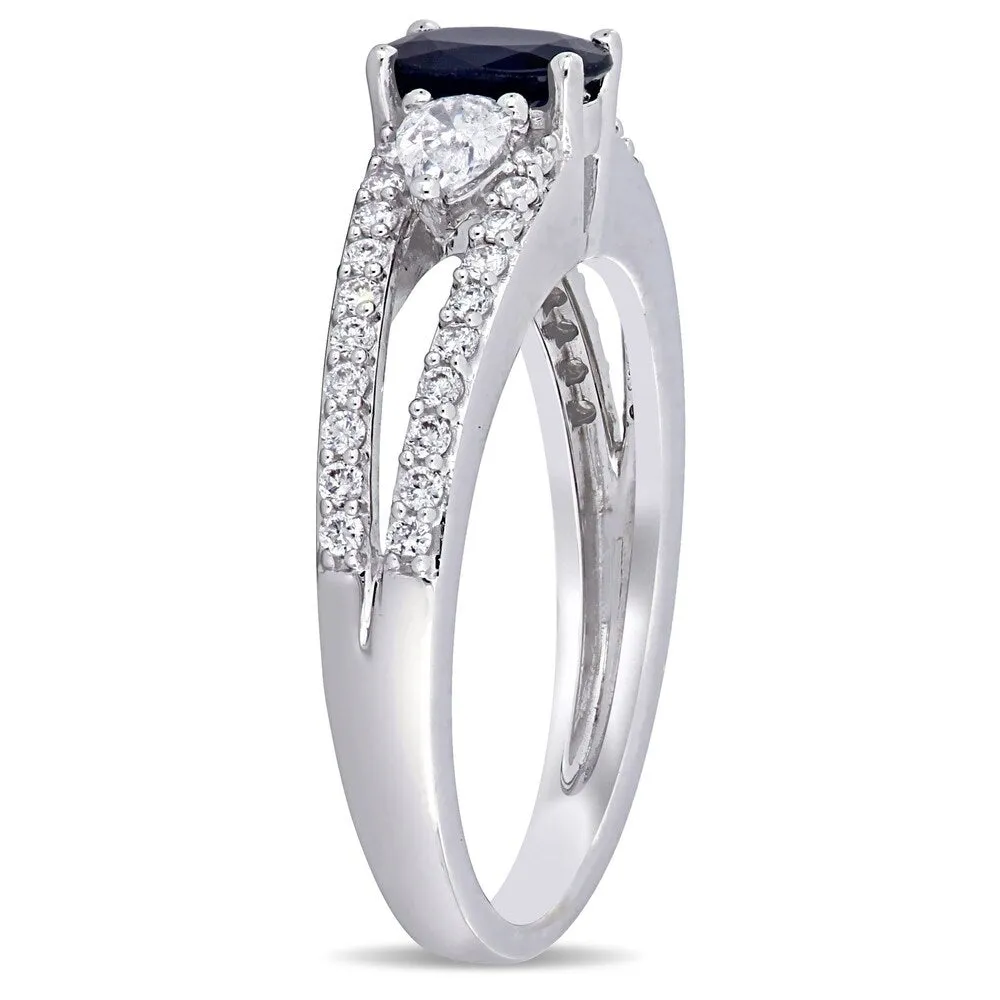 Miadora 14k White Gold Blue Sapphire and 1/2ct TDW Split Shank Engagement Ring sold by Zulily product image thumbnail 2