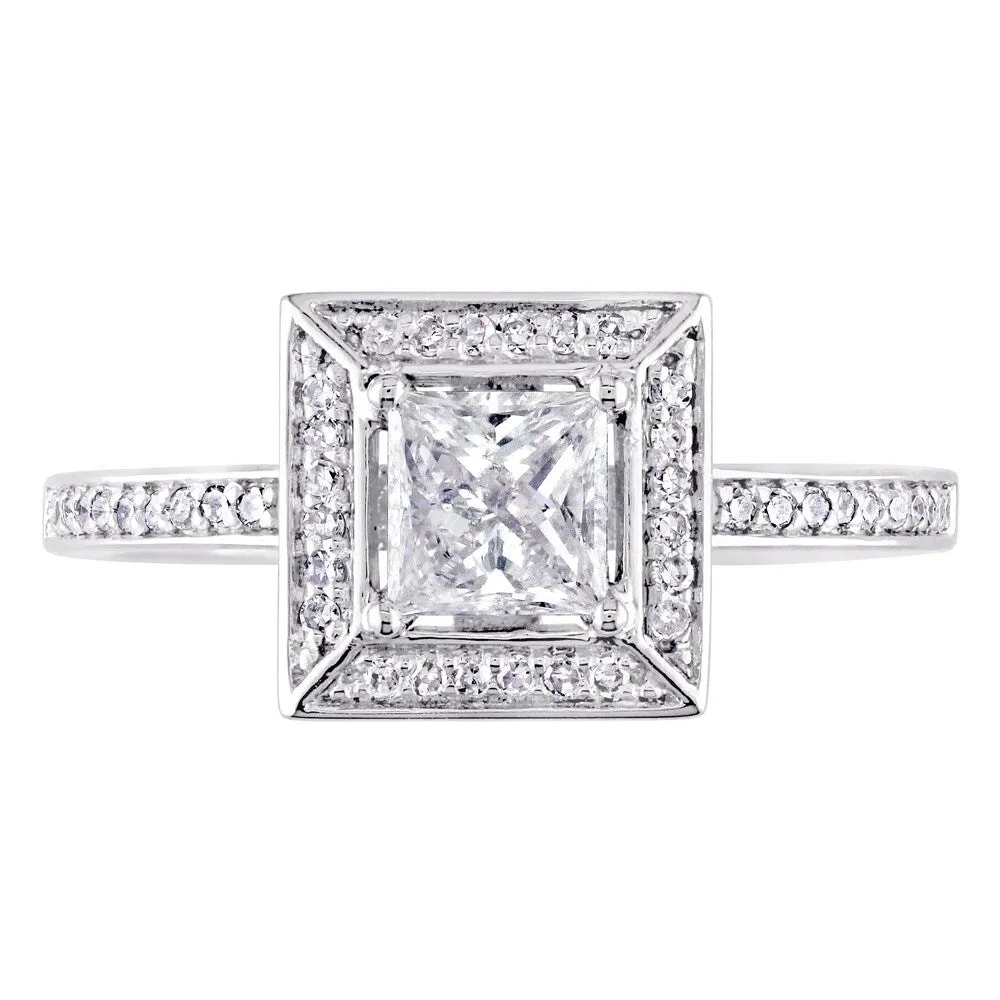 Miadora Signature 14k White Gold 3/4ct TDW Princess and Round Diamond Double Square Halo Engagement Ring sold by Zulily product image thumbnail 3