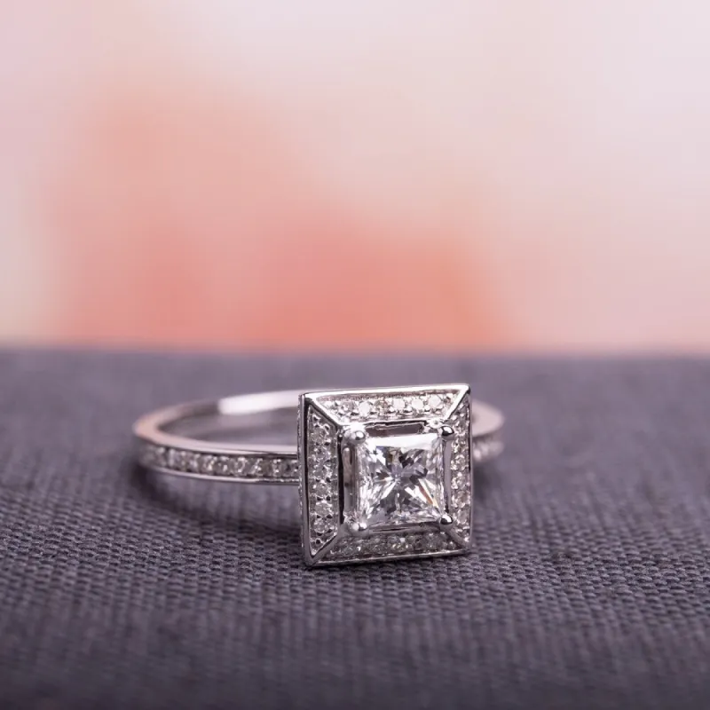 Miadora Signature 14k White Gold 3/4ct TDW Princess and Round Diamond Double Square Halo Engagement Ring sold by Zulily