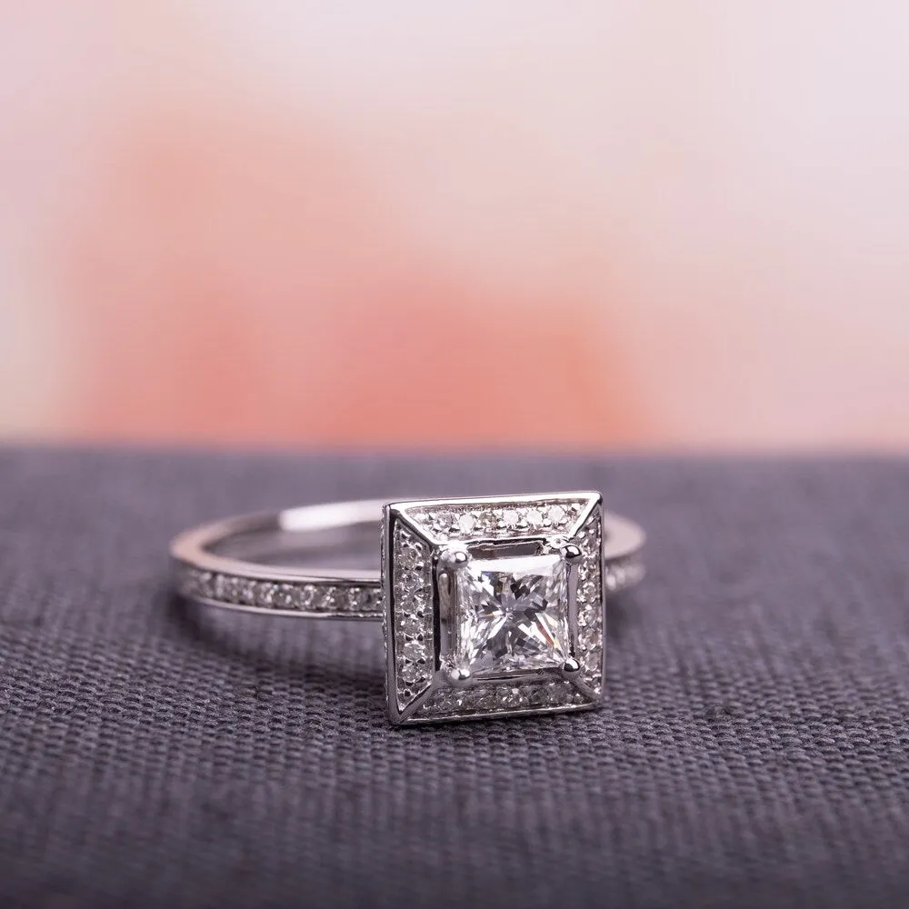Miadora Signature 14k White Gold 3/4ct TDW Princess and Round Diamond Double Square Halo Engagement Ring sold by Zulily