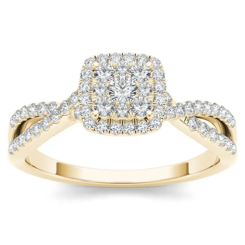 De Couer 10k Yellow Gold 1/2ct TDW Diamond Halo Engagement Ring sold by Zulily