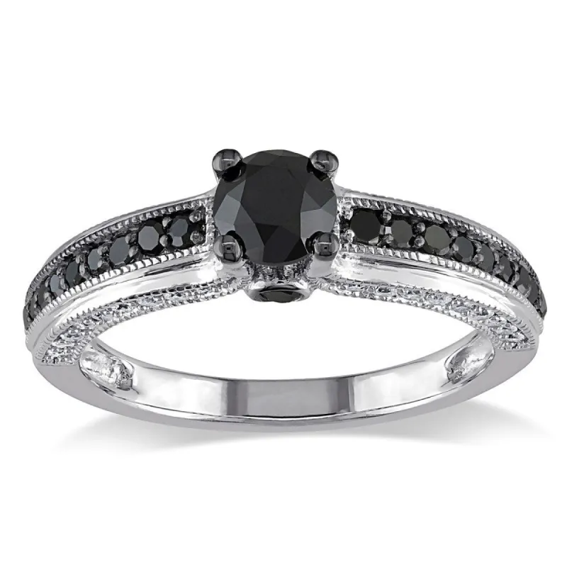 Miadora 10k White Gold 1 1/4ct TDW Black and White Round-cut Diamond Ring sold by Zulily