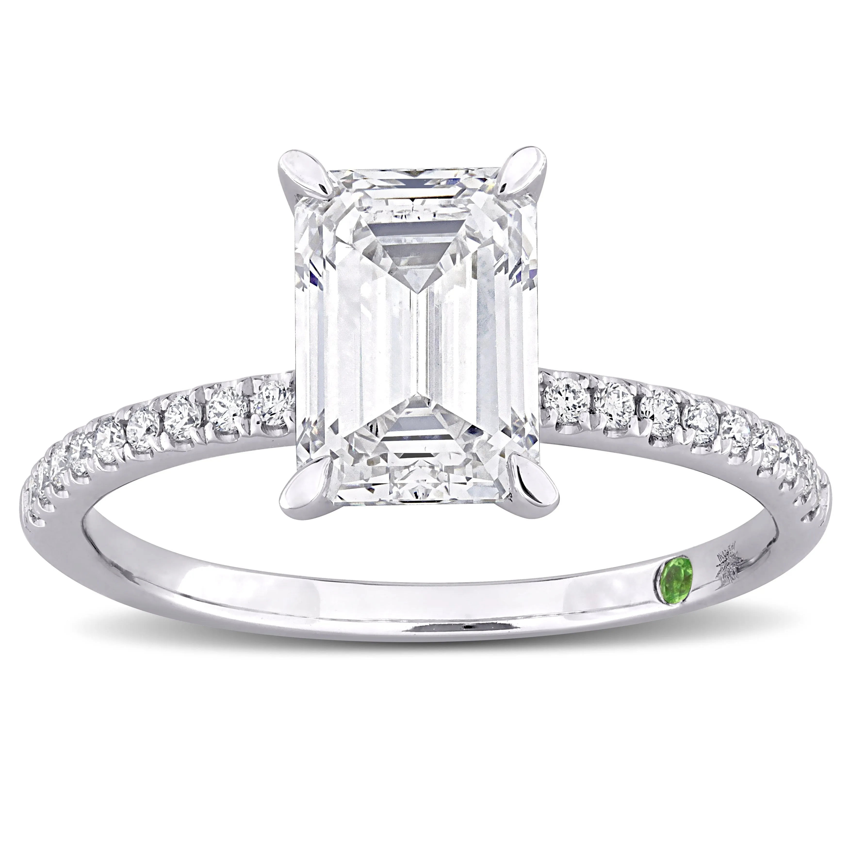 Created Forever 2 1/6ct TDW Emerald-Cut Lab-Grown Diamond and Tsavorite Accent Ring in 14k White Gold sold by Zulily product image thumbnail 2