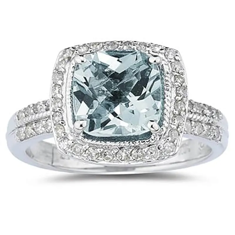 2 1/2 Carat Cushion Cut Aquamarine & Diamond Ring in 14K White Gold sold by Zulily