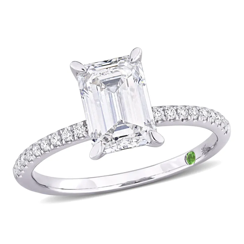 Created Forever 2 1/6ct TDW Emerald-Cut Lab-Grown Diamond and Tsavorite Accent Ring in 14k White Gold sold by Zulily