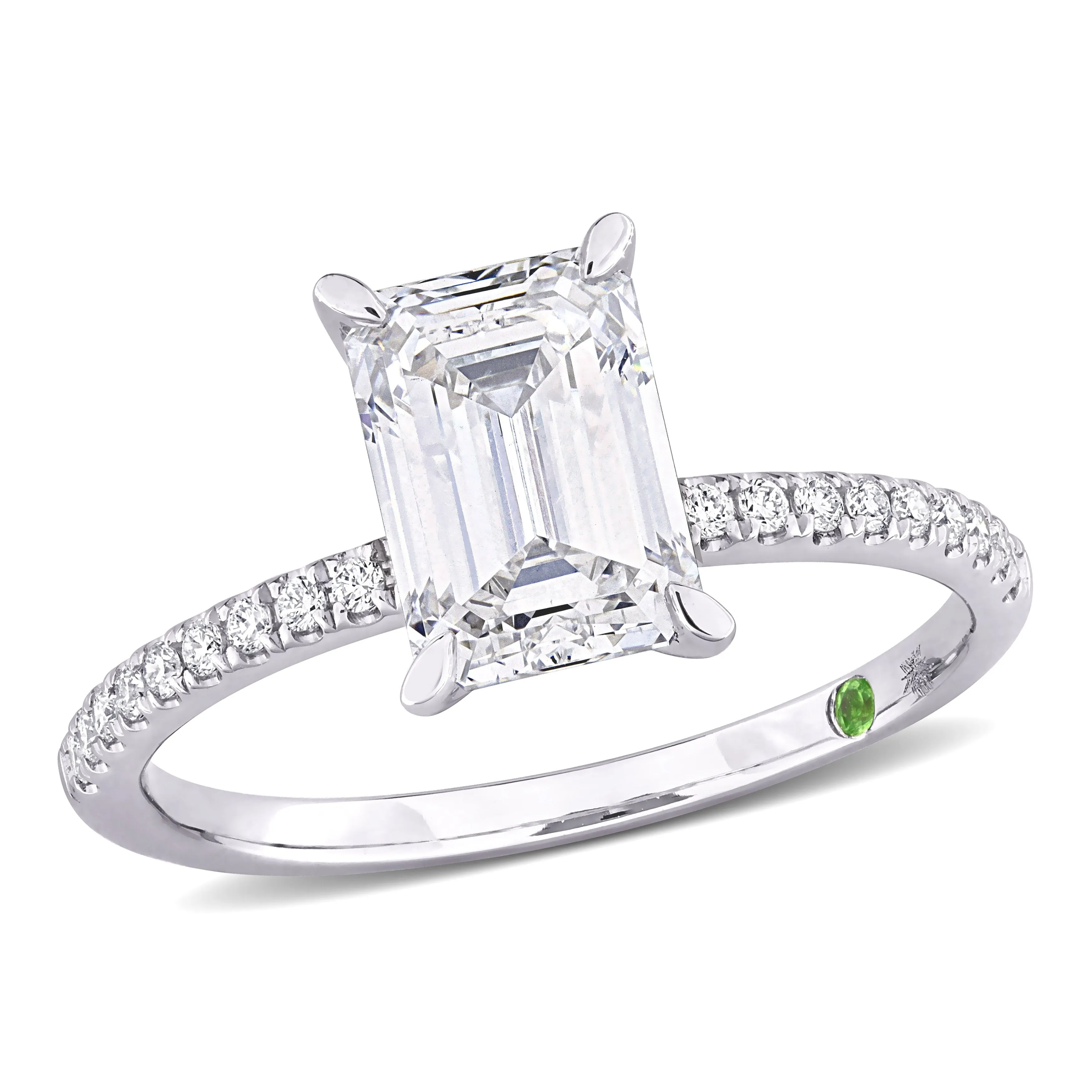 Created Forever 2 1/6ct TDW Emerald-Cut Lab-Grown Diamond and Tsavorite Accent Ring in 14k White Gold sold by Zulily