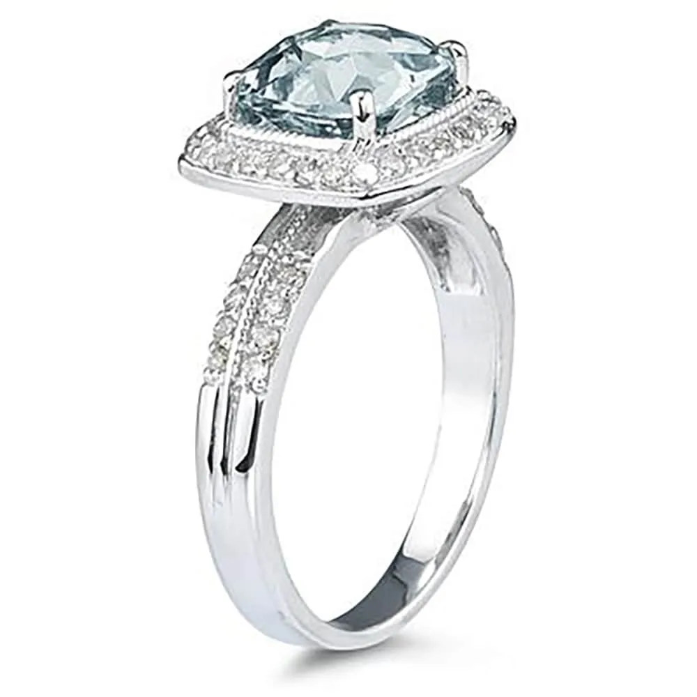2 1/2 Carat Cushion Cut Aquamarine & Diamond Ring in 14K White Gold sold by Zulily product image thumbnail 2
