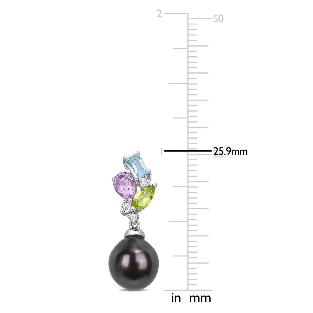 Miadora 10k White Gold Tahitian Cultured Pearl & Multi-gemstone Drop Earrings (9-9.5 MM) sold by Zulily product image thumbnail 2