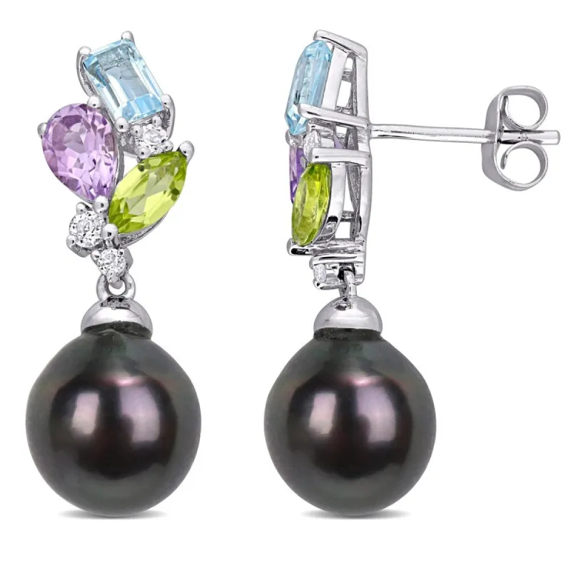 Miadora 10k White Gold Tahitian Cultured Pearl & Multi-gemstone Drop Earrings (9-9.5 MM) sold by Zulily