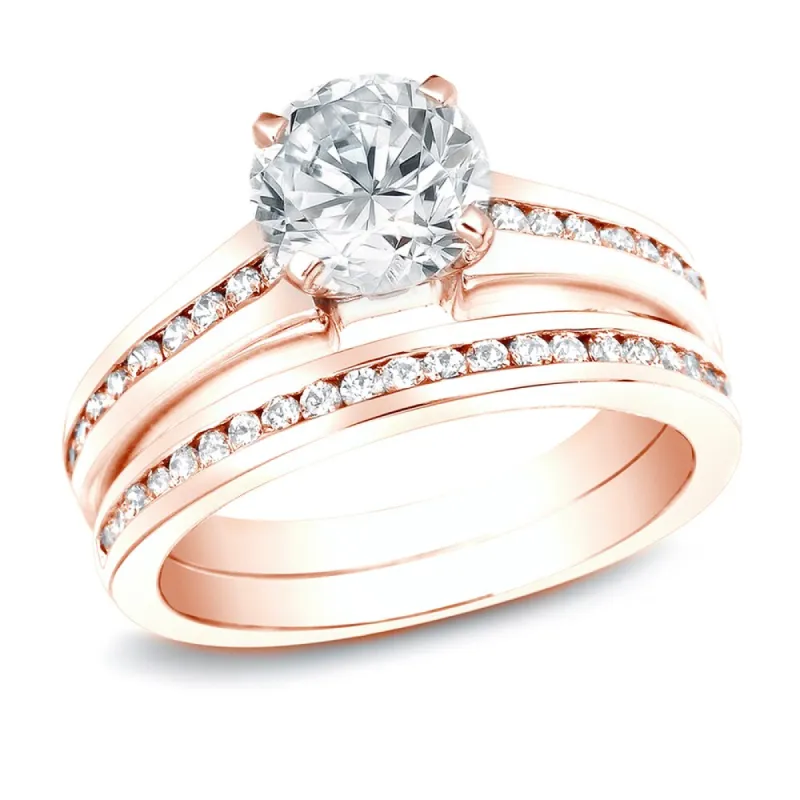 Auriya 14k Rose Gold 1 1/2ctw Classic Diamond Engagement Ring Set Certified sold by Zulily