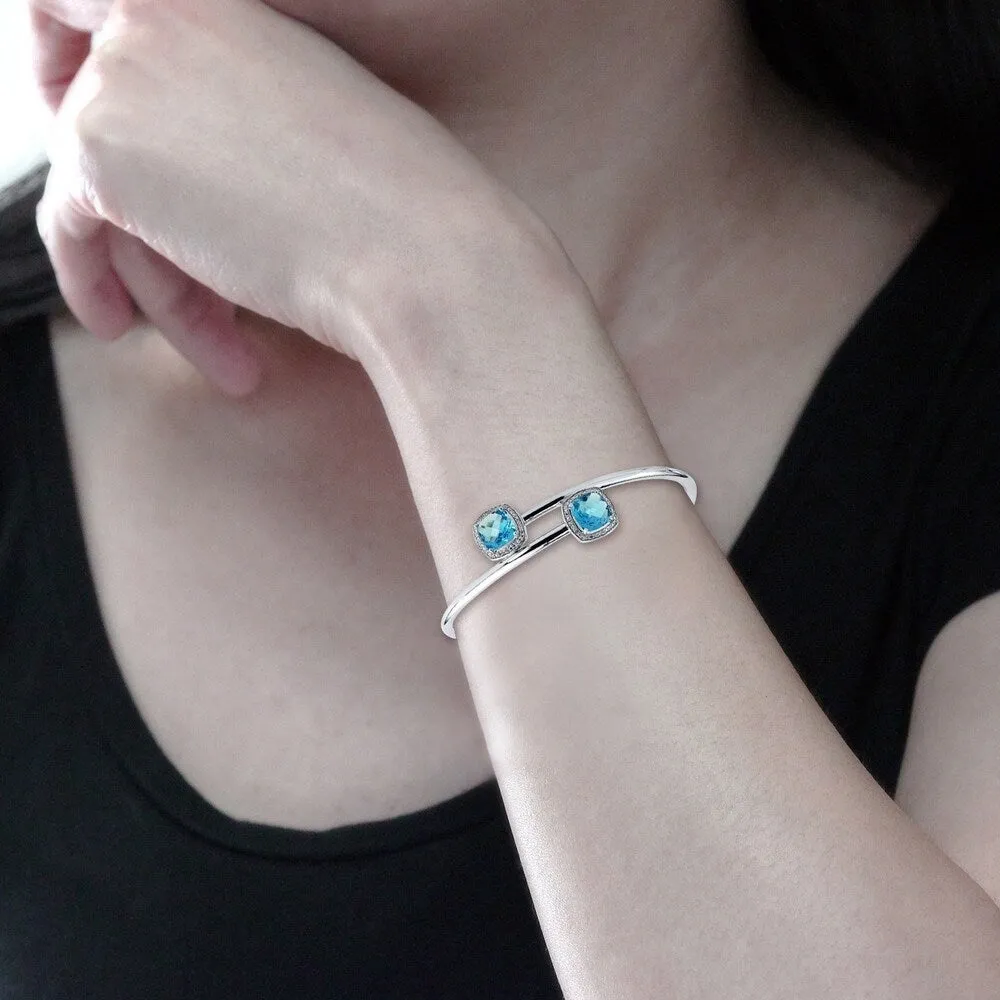 Auriya 4ct Cushion-Cut Swiss-Blue Topaz Gold over Silver Bangle Bracelet with Diamond Accents sold by Zulily product image thumbnail 5